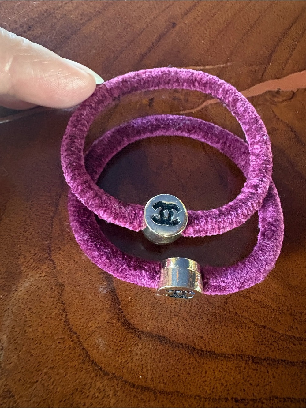 CHANEL Wine colored Velvet Hair Bands with Logo Charms